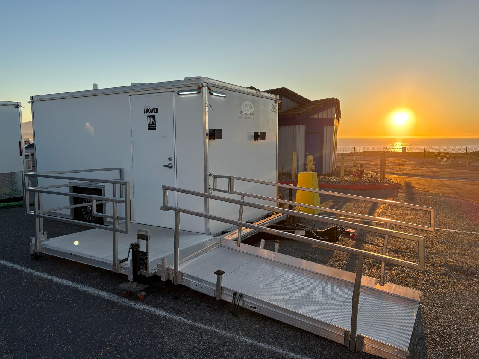ADA accessible shower trailer in Utah with a ramp and wide entry door